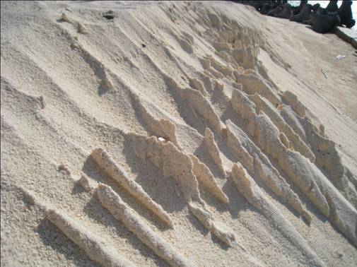 風力造成沙的崩塌形成分明的層次，是時間流逝的痕跡。