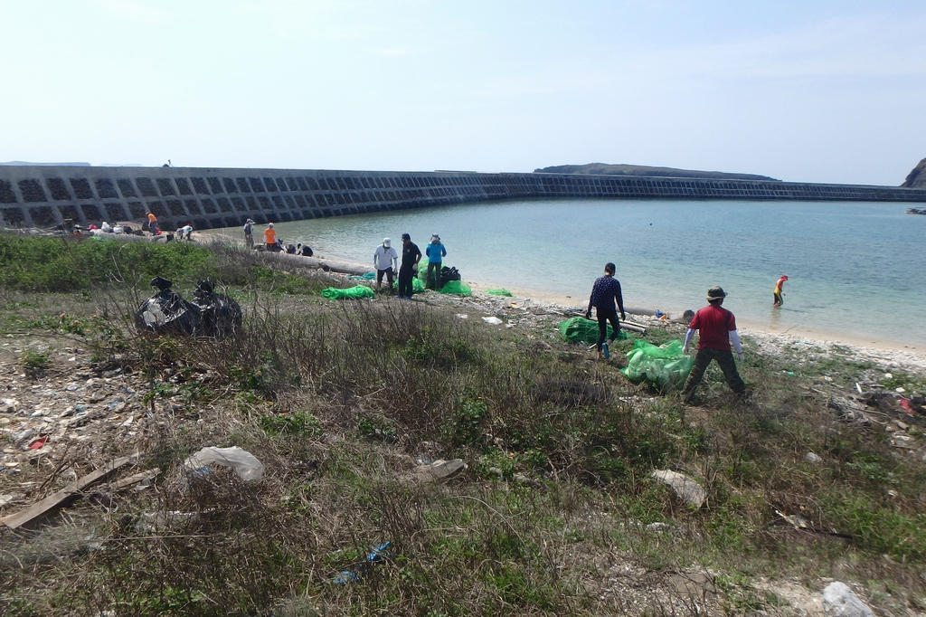 志工分組清除沙灘及海中垃圾 志工分組清除沙灘及海中垃圾